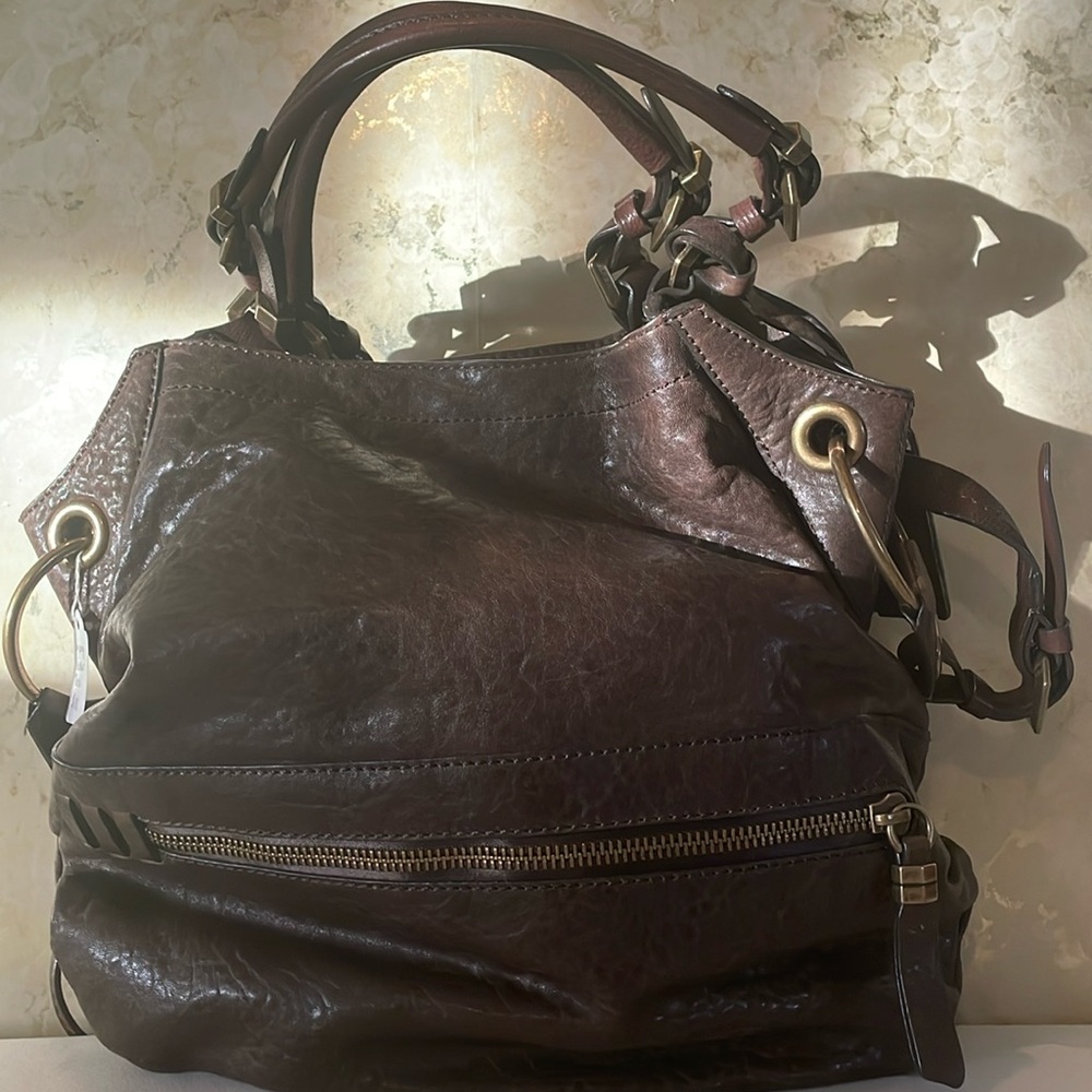 Dark leather shoulder bag